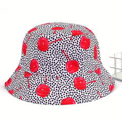 Cherry Print Bucket Hat Gray Sunshade Cap