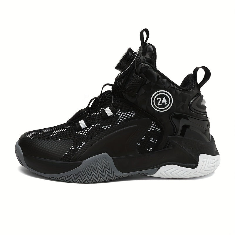 Boys Basketball Shoes Rotating Button Breathable Mesh Non Slip Sneakers
