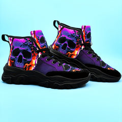 Skull & Flame High Top Canvas Skate Shoes