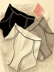 3pcs Ribbed Sports Briefs Mid Rise Stretch Panties