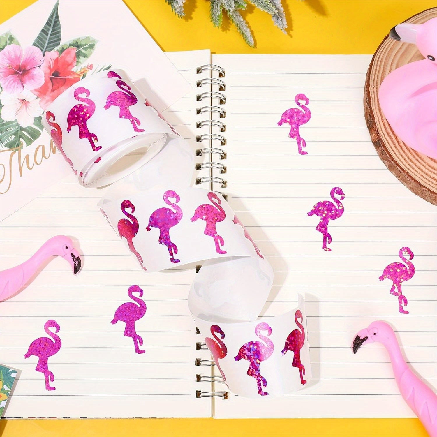 500pcs Flamingo Stickers Roll Adhesive Paper Decals for Water Bottles Scrapbook