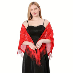 Embroidered Lace Tassel Triangle Scarf Mantilla Head Covering