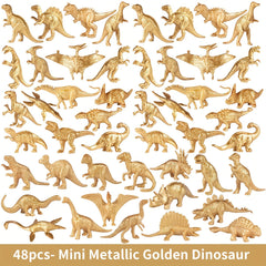 48pcs Mini Metallic Golden Dinosaur Figurine Toys Cake Topper