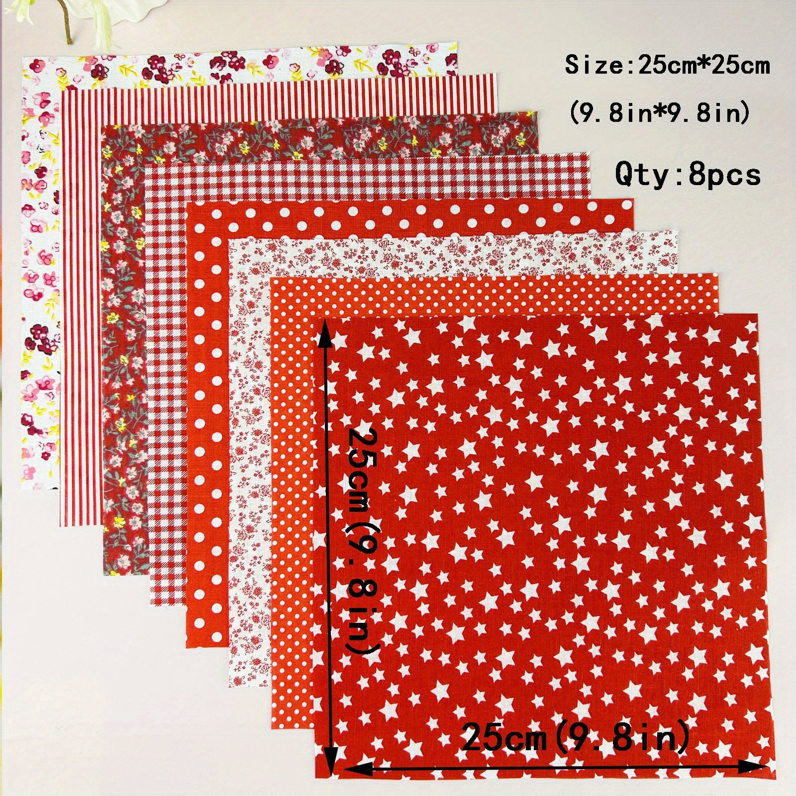 8pcs Cotton Quilted Fabric DIY Sewing Accessories Flower Cloth 9.8in