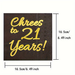 20pcs Gold 21st Birthday Luncheon Napkins: Cheers to 21st Birthday Party Decor