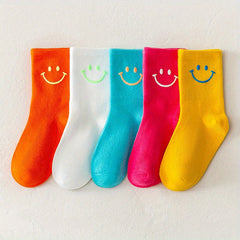 5pairs Kids Smiley Face Pattern Socks for Girls