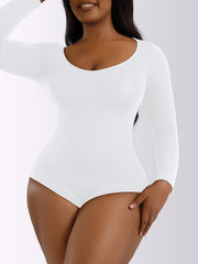 Women's Boat Neck Bodysuit Long Sleeve Thong Jumpsuit