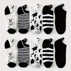 10 Pairs Cute Cartoon Cow Print Ankle Socks for Women