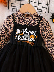 Girl's Mesh Sundress & Leopard Pattern Top Set