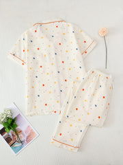 Polka Dot Pajamas Set Short Sleeve Top & Pants Women's Loungewear