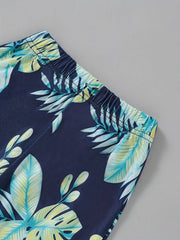 Boys Tropical Leaf & STAND OUT Graphic Print T-shirt & Shorts Set