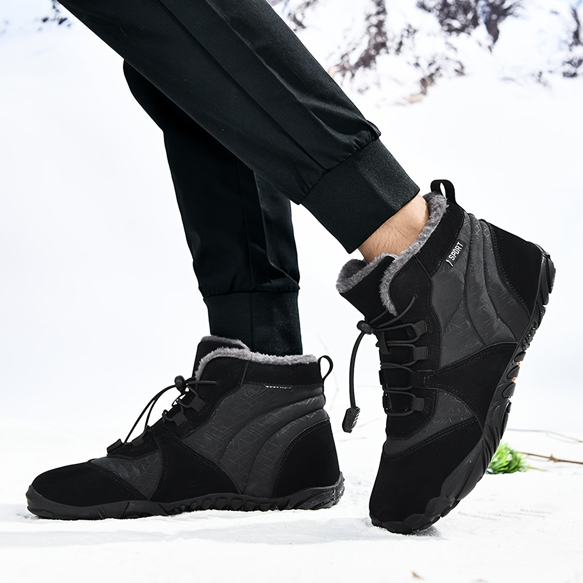 Men's Snow Boots Adjustable Buckle Warm Fleece Non slip Ankle Boots
