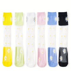 Girls Cotton Flower Knee High Stockings - Children's Daisy Thin Socks