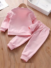 Girl's Rabbit Print 2pcs Sweatshirt & Sweatpants Set for Spring Fall