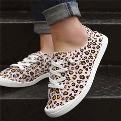 Leopard Print Flat Sneakers Lace Up Casual Skate Shoes Women's Footwear