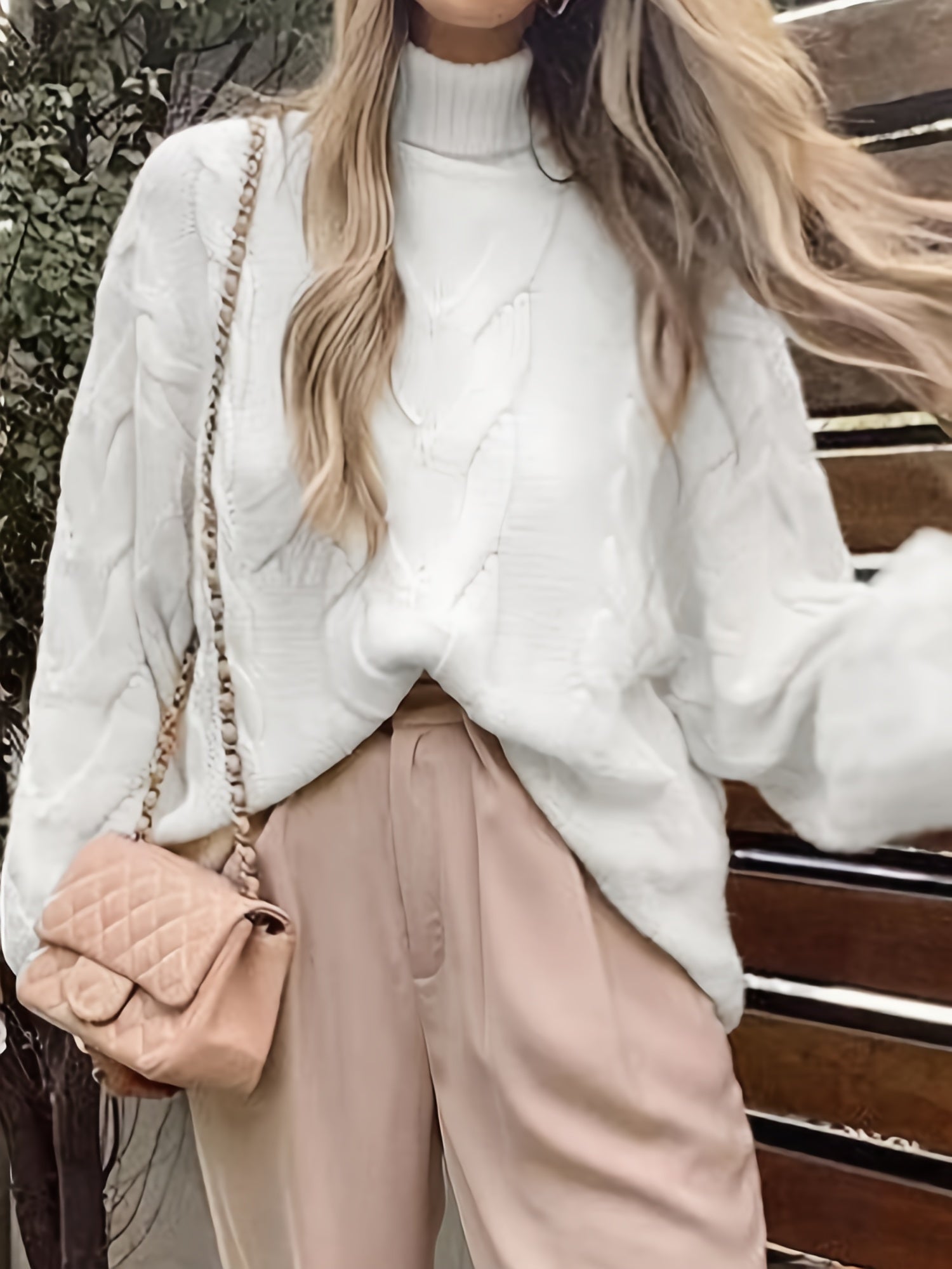 Cable Lantern Sleeve High Neck Jumper