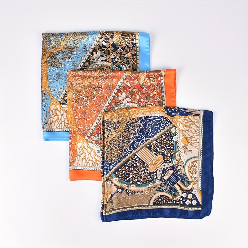 Tree Of Life Pattern Bandana Vintage Square Scarf Satin Neckerchief