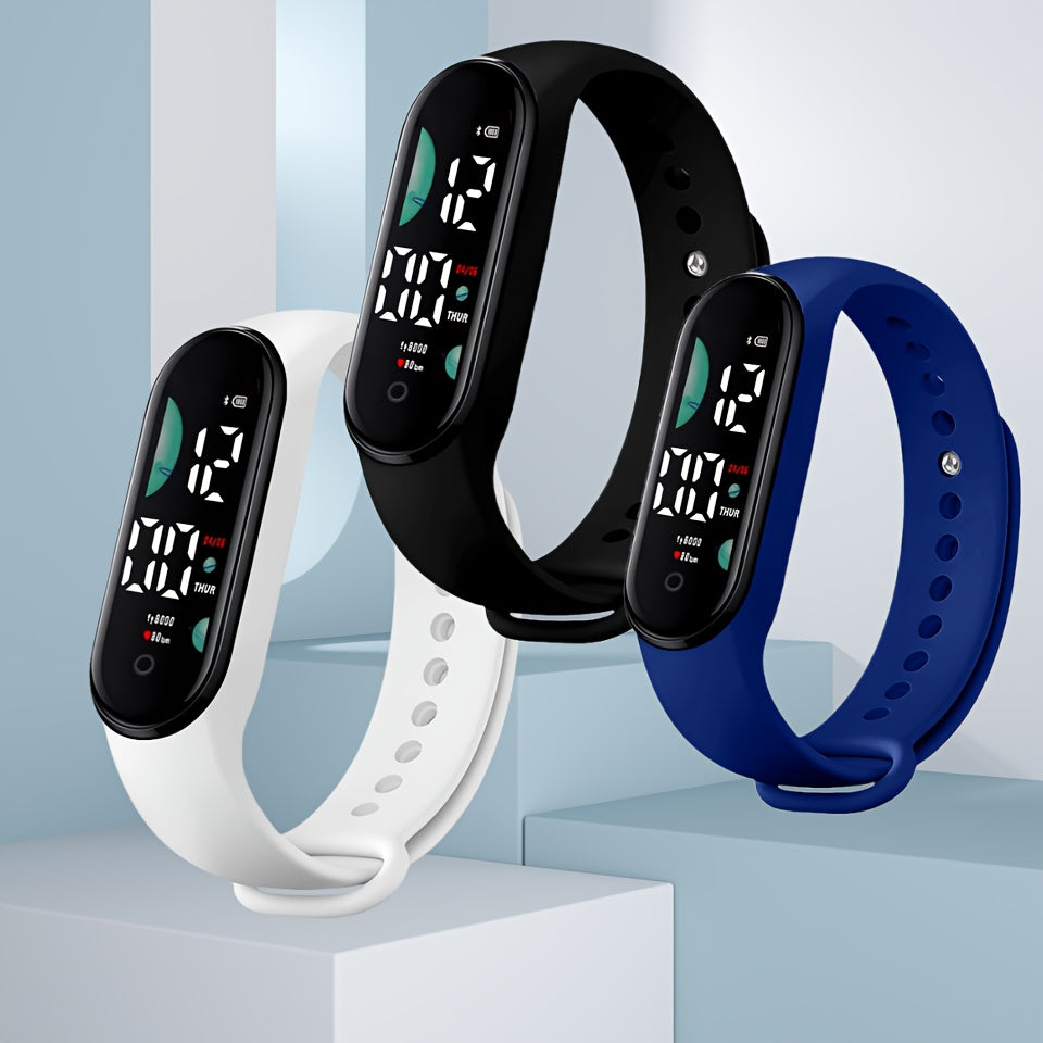 3pcs Silicone Strap Plastic Case Electronic Watch Set