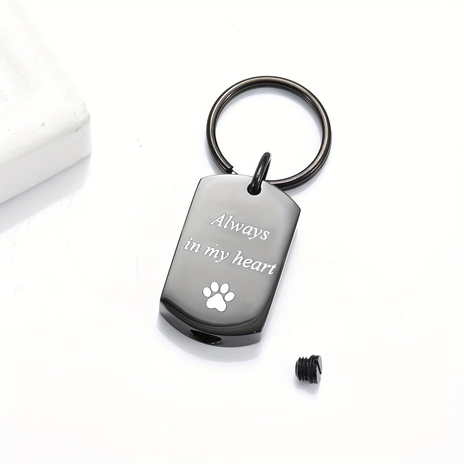 Always In My Heart Cremation Key Chain-Dog Paw Print Ash Urn