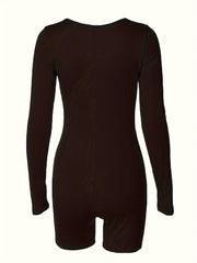 Square Neck Sports Long Sleeve Jumpsuit Slim Yoga Romper