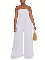 Shirred Wide Leg Tube Jumpsuit Backless Causal Jumpsuit