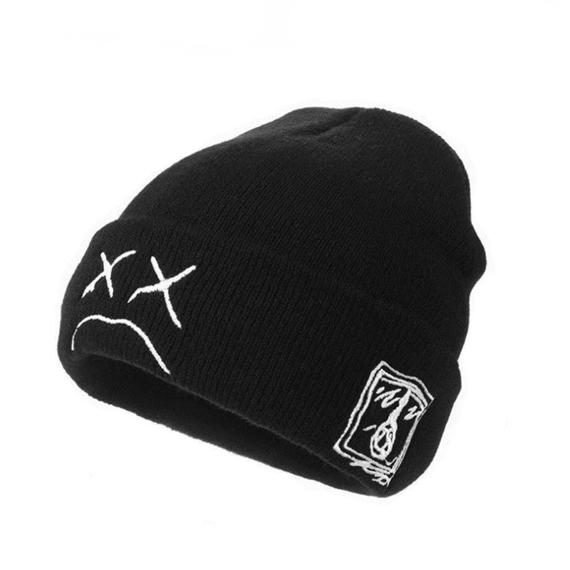 Embroidered Expression Knitted Pullover Hat Warm Outdoor Hat