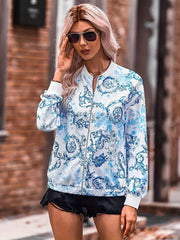 Floral Print Zip Up Jacket for Women
