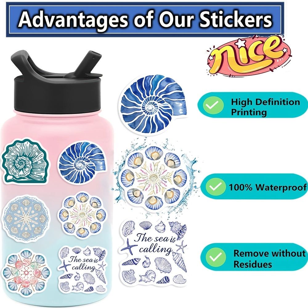 50pcs Coastal Girl Vinyl Stickers Ocean Themed Cartoon Decals for Laptop Water B