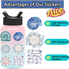 50pcs Coastal Girl Vinyl Stickers Ocean Themed Cartoon Decals for Laptop Water B