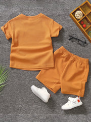 Boys Waffle Pattern Casual Outfit - T shirt & Shorts For Summer