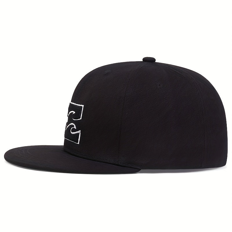 Men's Sea Wave Embroidery Flat Brim Hat Striped Baseball Cap