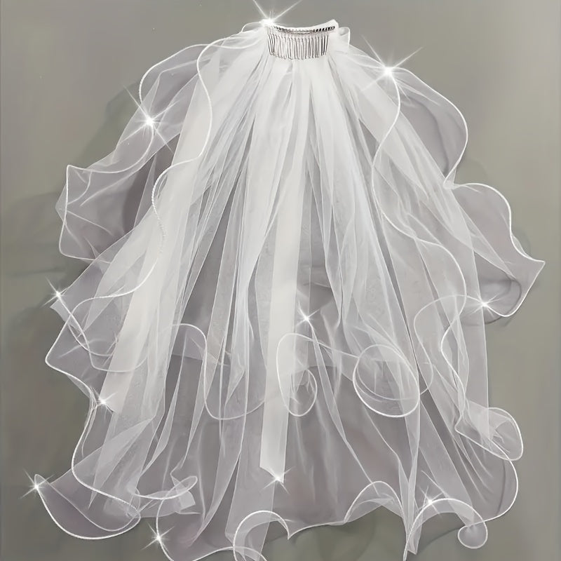 Romantic Bridal Wedding Veil with Bow Soft Tulle Cape Shawl for Bride