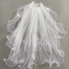 Romantic Bridal Wedding Veil with Bow Soft Tulle Cape Shawl for Bride