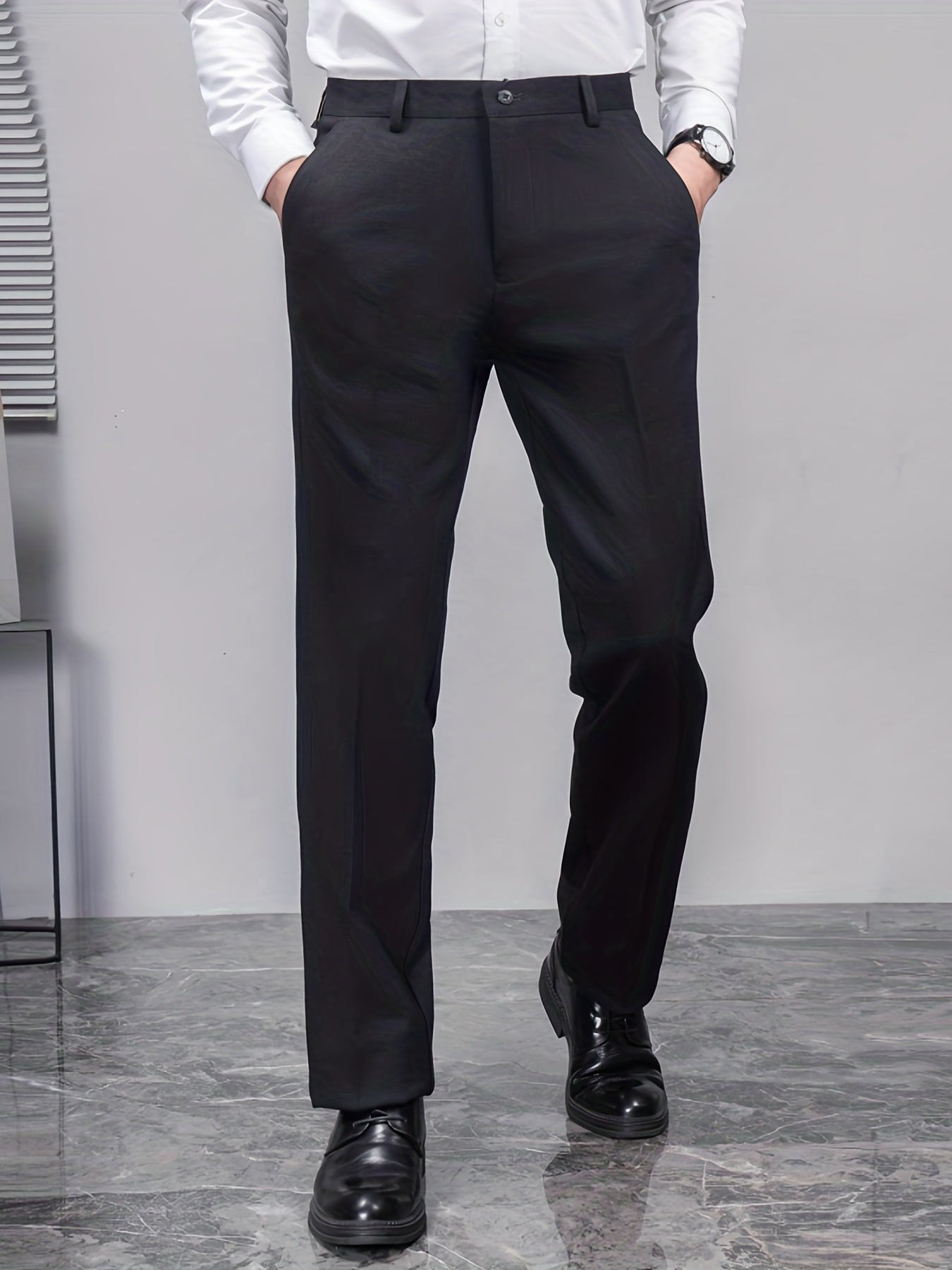 Men's Solid Stretch Dress Pants for Spring Summer Business