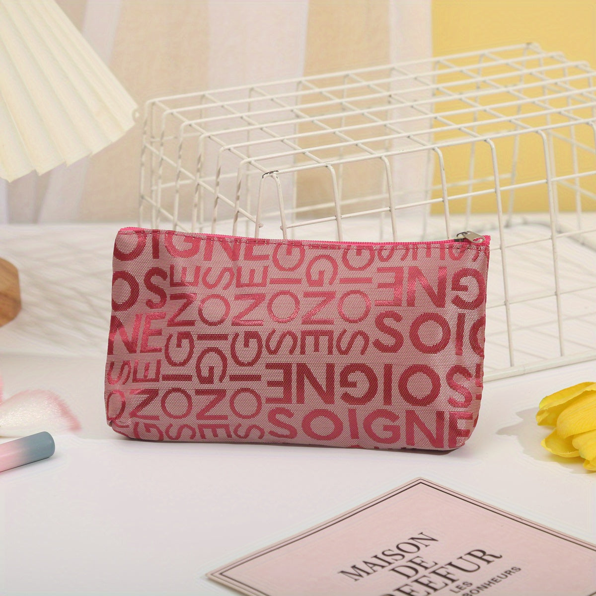 Large Capacity Letter Cosmetic Bag for Travel and Makeup Storage