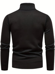 Men's Turtle Neck Knitted Sweater Solid Mid Stretch Pullover for Fall Winter