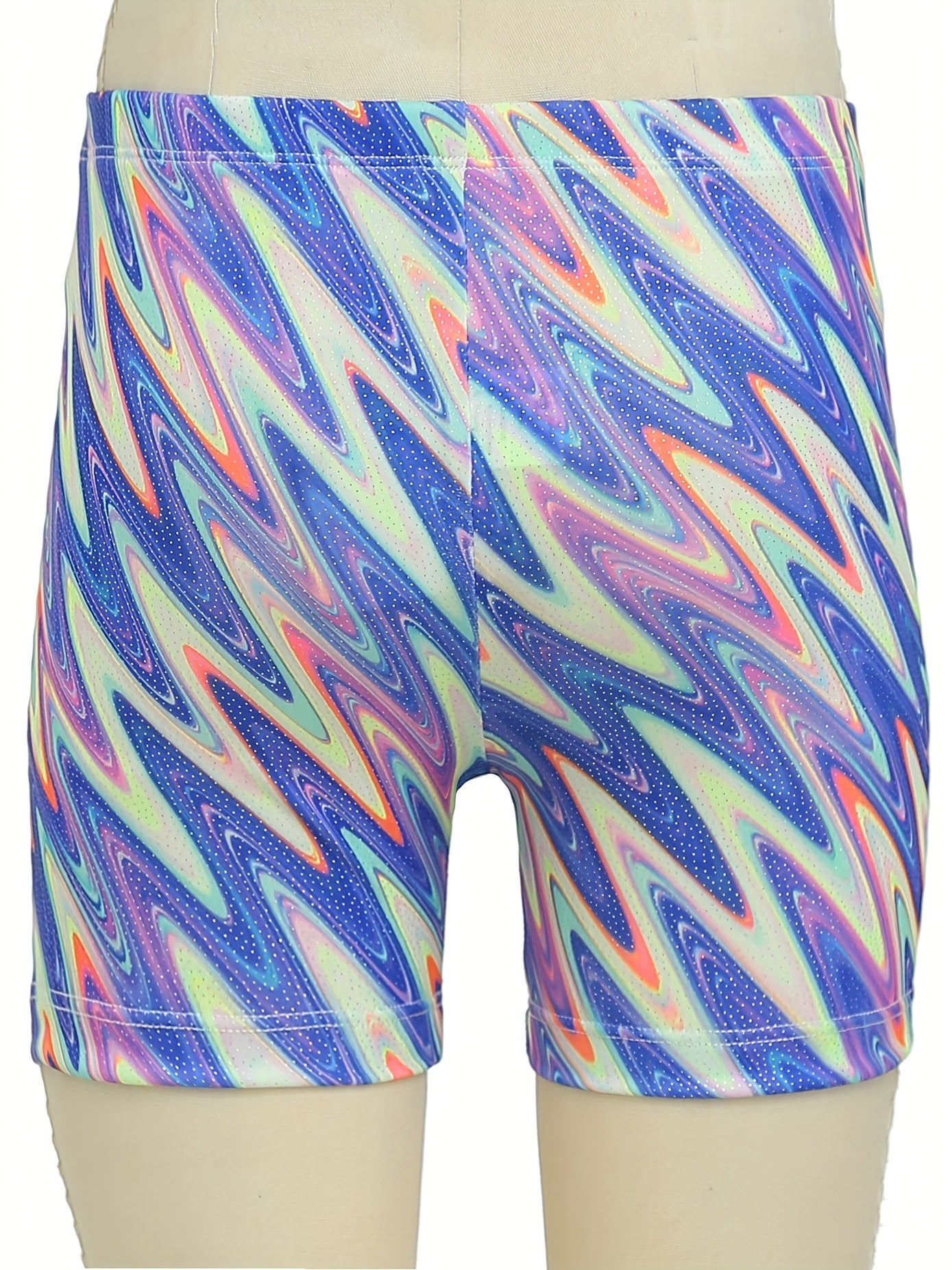 Toddler Girls Block Wavy Pattern Elastic Waist Biker Shorts