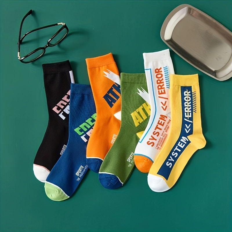 Men's Letter Pattern Crew Socks Breathable Cotton Blend Casual Unisex Sock