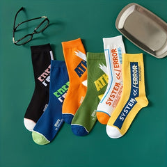 Men's Letter Pattern Crew Socks Breathable Cotton Blend Casual Unisex Sock