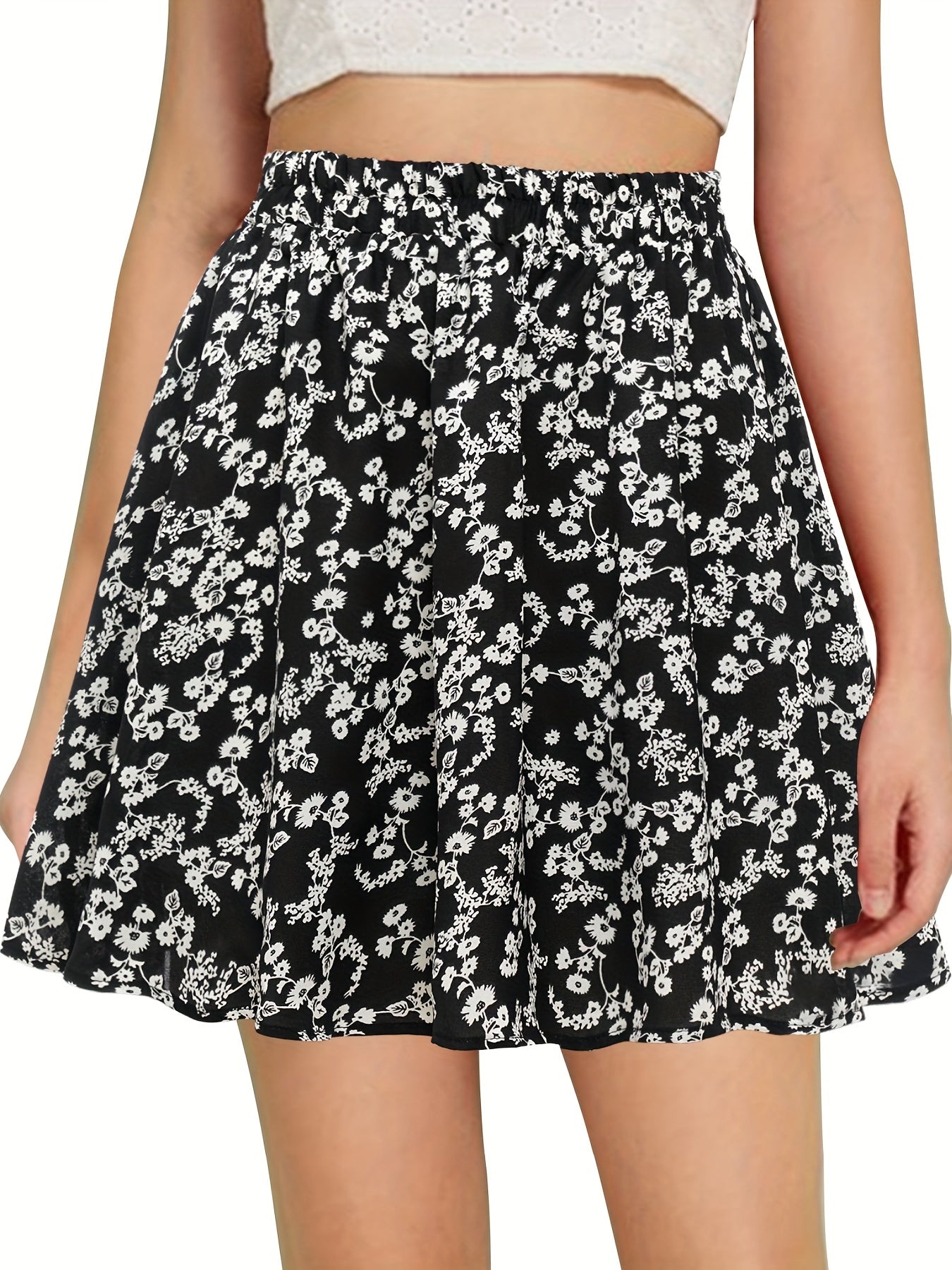 Floral Print Elastic Waist Skirt for Spring & Summer