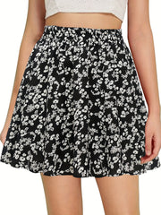 Floral Print Elastic Waist Skirt for Spring & Summer