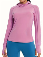 Women's Long Sleeve Loose Fit Workout Top with Hoodies Pockets