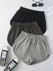 3 Sets Lace Up Lounge Bottoms Elastic Waistband Shorts