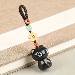 Wooden Lucky Cat Key Chain Phone Chain Pendant