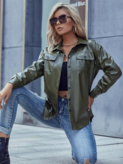 Solid Button Flap Pockets Jacket Long Sleeve Casual Jacket