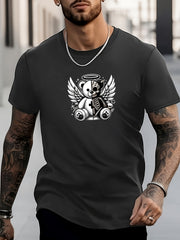 Men's Bear Pattern Shirt Crew Neck Short Sleeve Tee Top