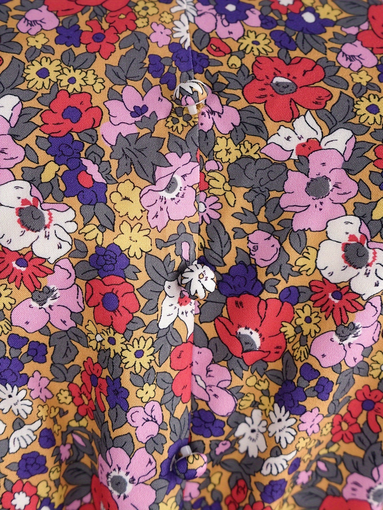 Floral Print Lantern Sleeve V Neck Dress