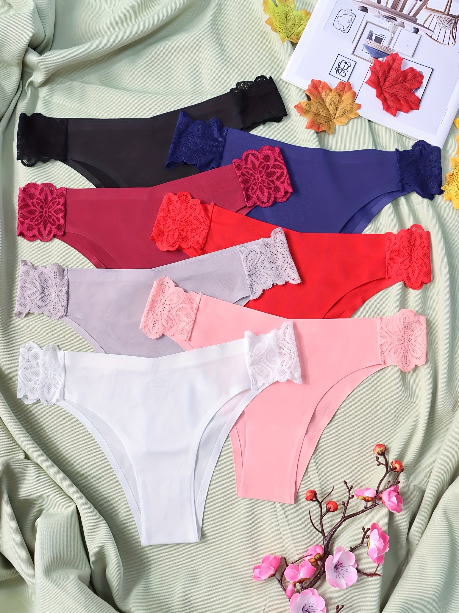 7pk Seamless Lace Bikini Panties Breathable Low Waist Lingerie