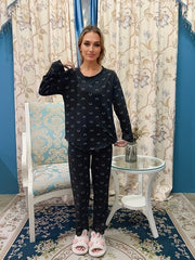 Smiling Print Lounge Set Long Sleeve Crew Neck Top & Pants