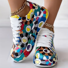 Women's Sunflower Print Lace-Up Platform Sneakers